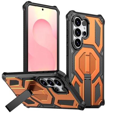 Imagem de LTLMYDAM Capa com suporte para Samsung Galaxy S25 Ultra/S25 Plus/S25, capa magnética militar à prova de choque, capa rígida ultrafina de policarbonato, laranja, S25