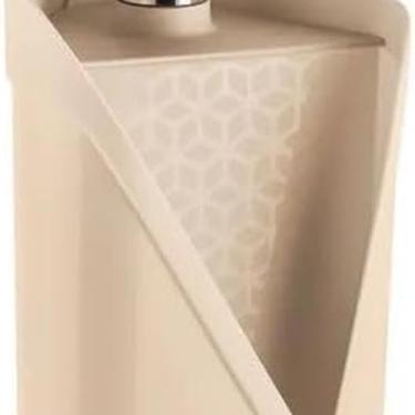 Imagem de porta detergente triangular com suporte para esponja plástico bege acessório para cozinha desing moderno dispenser de sabão liquido ultil versártil fácil de usar