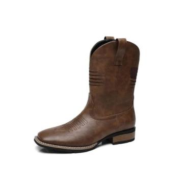 Imagem de MANLADUO Botas de cowboy masculinas de cano médio bordadas ocidentais botas de couro, Marrom, 38