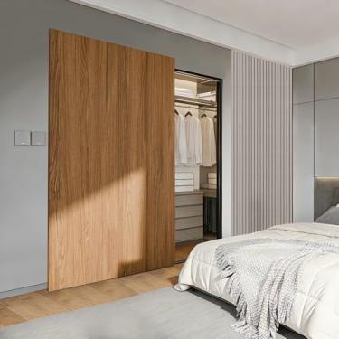 Imagem de Souyou Kit de ferragens para porta de celeiro deslizante oculta de 91 cm com mecanismo de fechamento suave – suporte de parede sem trilho de piso serve para 71 cm a 81 cm de largura de abertura kit de