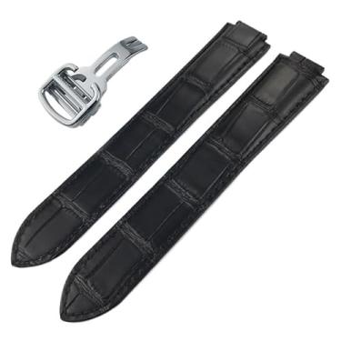 Imagem de FULNES Pulseira de relógio de couro de bezerro, para Ballon Bleu De Cartier, pulseira de relógio tipo convexo 14/16/18/20/22 mm (preta 2,18 mm ouro rosa)