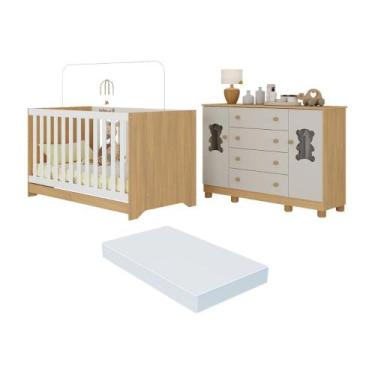 Imagem de Berço Americano 3 em 1 com Colchão Incluso e Cômoda 2 Portas 4 Gavetas