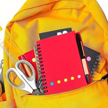 Imagem de Pacote com 1 caderno de bolso com suporte para caneta, capa de papel de 10,4 x 13,5 cm, bloco de notas com notas adesivas, abas coloridas, compacto e portátil para escritório, uso doméstico, vermelho