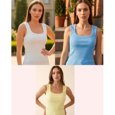 Imagem de Kit 3 Blusas Regatas Caneladas Básica Alça Larga Zanca Modas Tamanho:G