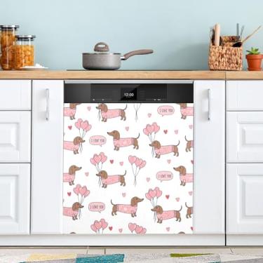 Imagem de ATTX Capa de ímã para lava-louças de Dachshund fofo Dia dos Namorados | Adesivo decorativo de eletrodomésticos de 58 x 66 cm para armários domésticos e eletrodomésticos #291