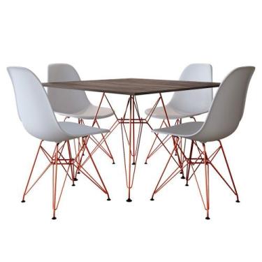 Imagem de Jogo De Mesa Eames De Ferro Cobre E Tampo Quadrado Amadeirado 90cm 4 C