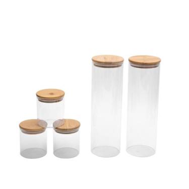 Imagem de Kit potes hermeticos vidro circular  bambu 2000/500 - 5pçs - OIKOS, U,