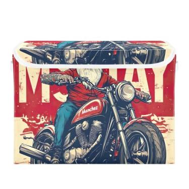 Imagem de SEHANY Linda caixa de armazenamento de Papai Noel de Natal com tampas e alças, organizador de cestas de armazenamento de tecido dobrável, caixas de armazenamento de cubos grandes para roupas, cobertor