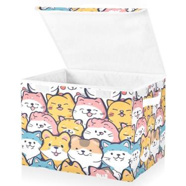 Imagem de Blueangle Caixotes de armazenamento de desenhos animados para cães e gatos, 42 x 32 x 30 cm, grande cesta organizadora dobrável para decoração de casa e escritório (114)