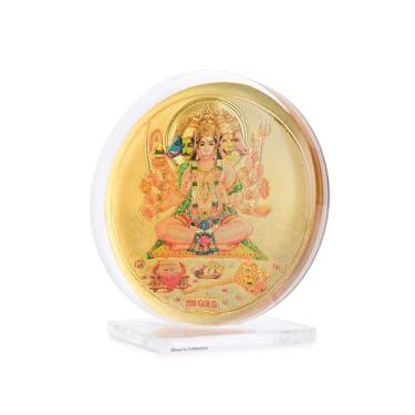 Imagem de DHRUVS COLLECTION Moldura acrílica 3D Panchmukhi Hanuman Idol banhado a ouro para decoração de casa, painel de carro, mesa de escritório, têmpora, presente de inauguração de casa (8 x 5,5 centímetros)