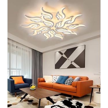 Imagem de Luminária de teto LED moderna e regulável com controle remoto para sala de estar, quarto e sala de jantar. Iluminação embutida para ambientes internos (branca, 15 lâmpadas).