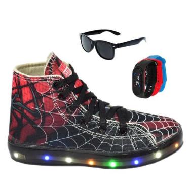 Imagem de Tênis Led Infantil Masculino Cano Alto Botinha Meninos Gamer Aranha +Ó