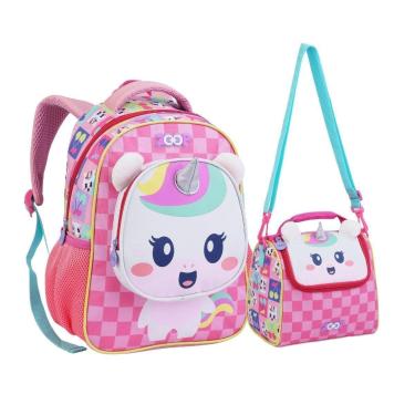 Imagem de Kit Mochila e Lancheira Creche Escolar Animais-Unissex
