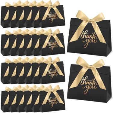 Imagem de CINSOEN 24 peças de sacos de presente de agradecimento, mini sacos de lembrancinha de festa, pequenas caixas de doces com fita dourada, caixas de presente de 12 x 10 x 6 cm para casamento, dama de