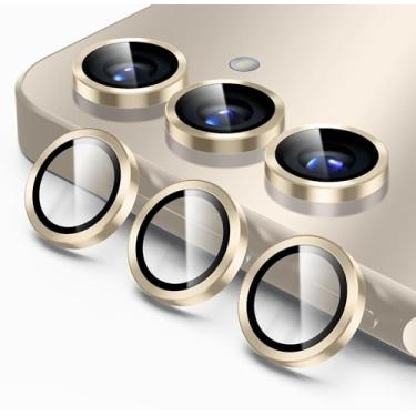 Imagem de PASNEW Protetor de lente para Samsung Galaxy S25Ultra, capa traseira de câmera de vidro temperado, ultra HD, dureza 9H, antiarranhões, compatível com capas [sem efeito em fotos noturnas], dourado