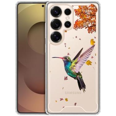 Imagem de GlamCase Capa transparente compatível com Samsung Galaxy S25 Ultra 5G - Design Beija-flor azul-petróleo impresso transparente à prova de choque protetor designer traseira transparente capa para