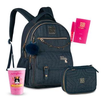 Imagem de Kit Mochila Rebecca Bonbo Costas RB Jeans Estojo Box 36 Pens - Rebecca