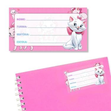 Imagem de Kit 14 Etiquetas Escolares M Gata Marie Caderno Menina Rosa Personalizado Adesivo Volta as Aulas