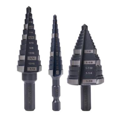 Imagem de Conjunto de brocas Step Drill Set Jerax tools 1/2, 7/8 e 1-3/8 M2 HSS
