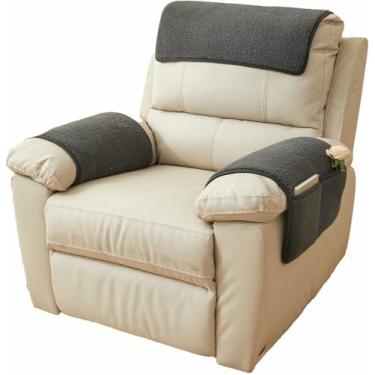 Imagem de Protetor de apoio de braço para poltrona reclinável com bolso lateral deslizante, elástico e com compartimento para guardar objetos. Ideal para sofás e poltronas reclináveis.