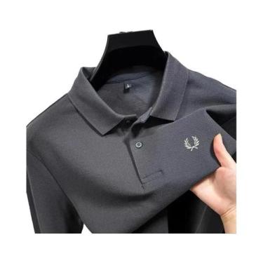 Imagem de Camisa Polo De Algodão Luxuosa Masculina De Manga Longa Moda De Outono