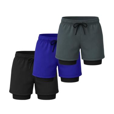 Imagem de Kit 3 Shorts Masculinos Esportivos 2 em 1 com Forro Térmico e Bolso Interno Funcional-Masculino