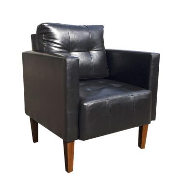 Imagem de Poltrona Sala Decorativa Livia Pé Madeira Castanho Sintético PU Preto M11 - D'Rossi