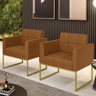 Imagem de Poltrona Sala Decorativa Elisa Base Industrial Dourada Sintético PU Whisky D03 - D'Rossi