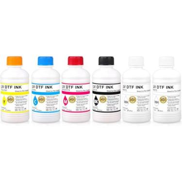 Imagem de SAIBOYA 6 x 250 ml tinta DTF branca premium, refil de tinta para EP-cabeças de impressão Ep XP600 TX800 i1600 i3200 L805 1390 DX5 DX6 DX7 DX10 e mais impressora de adesivos UV (2 x branco + 1 conjunto