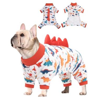 Imagem de CuteBone Pijama de fantasia de dinossauro para cães, casaco de dormir de veludo de cristal de elastano elástico para cães pequenos, roupas macias e quentes para o clima frio, pulôver aconchegante com