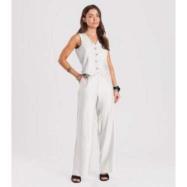 Imagem de Calça Pantalona em Tecido Alfaiataria Dianna Bege, G, Bege