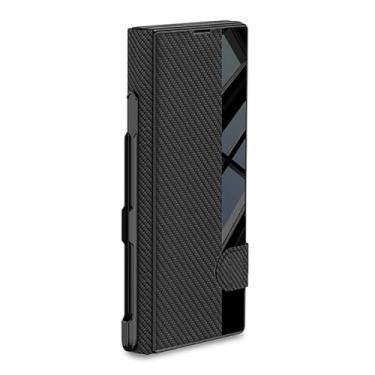 Imagem de HAOMRIYL Capa de couro para Samsung Galaxy Z Fold 7, capa carteira de proteção de corpo inteiro com compartimento para caneta capa de textura de fibra de carbono, preta, dobra 7