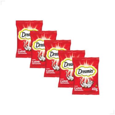 Imagem de Kit 5 Petisco Dreamies para Gatos Adultos 40 g Sabor:Carne, Carne
