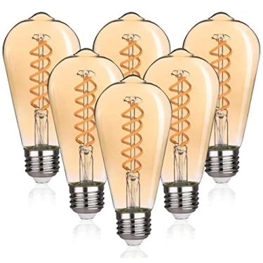 Imagem de Lâmpada LED Edison vintage ST58 4,5W, branco quente 2500K, lâmpada de filamento de LED espiral flexível antigo, 450Lm regulável com 80+ CRI, 4,5W equivalente a 45W, base E26, vidro âmbar (pacote 4,5W-2500K-6)