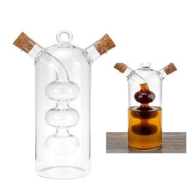 Imagem de Fun365 Porta Azeite e Vinagre 2 em 1, Dispensador de Óleo e Vinagre com Rolha de Cortiça, Vidro Transparente, para Cozinha