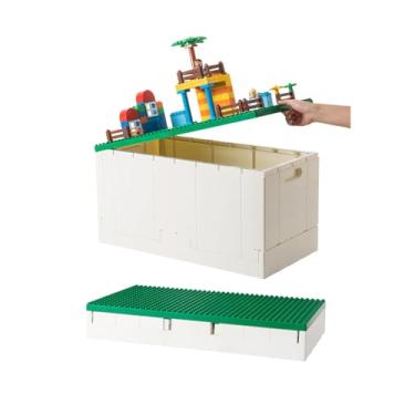 Imagem de SHIMOYAMA Caixa de armazenamento dobrável de 53 litros com tampa grande para blocos Lego Duplo, organizador dobrável de 13 galões para Lego Bricks (verde escuro)