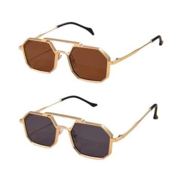 Imagem de Óculos De Sol Unissex Com Armação Grande, Dupla Viga, Metal, Poligonal