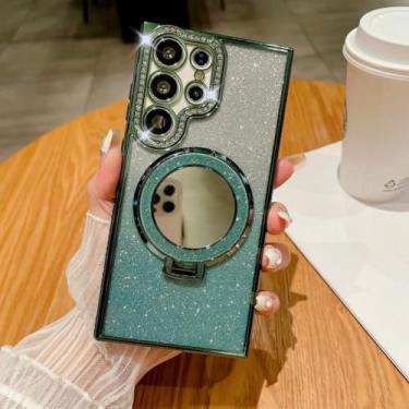 Imagem de Capa com suporte magnético espelhado para celular Samsung Galaxy S25 S24 Ultra S23 S22 Plus (para Samsung A34/verde)