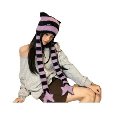 Imagem de Cachecol Feminino Listrado De Pelúcia Fino E Estreito Estilo Coreano D