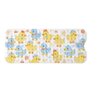 Imagem de Tapete de banheira infantil, tapete de banho antiderrapante com desenho animado para crianças e crianças, tapete de segurança antiderrapante de pato amarelo azul com ventosas fortes, tapete de banho