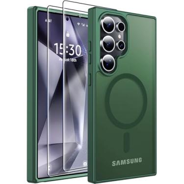 Imagem de MOZOTER Capa magnética para Samsung Galaxy S24 Ultra [compatível com MagSafe] [3,5 m militar à prova de quedas][2 protetores de tela] Capa traseira antiderrapante translúcida fina à prova de choque