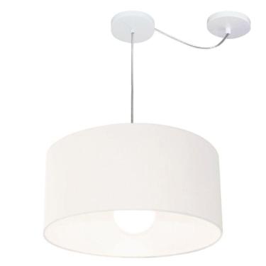 Imagem de Lustre Pendente Cilíndrico Com Desvio De Centro Vivare Md-4228 Cúpula Em Tecido 45x25cm - Bivolt Branco 127/220v