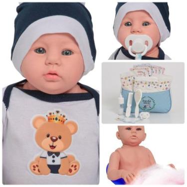 Imagem de Boneco Reborn Realista Masculino Corpo de Vinil + Itens - Cegonha Rebo