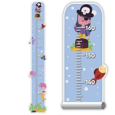 Imagem de Adesivo De Parede Régua Crescimento Sereia Pirata Mar Peixes