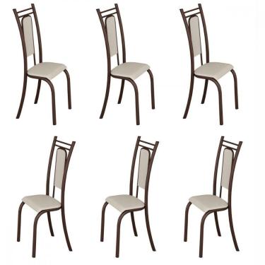 Imagem de Conjunto Com 6 Cadeiras Paris Marrom Assento Creme Teixeira Marrom Com Creme