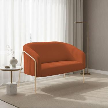 Imagem de Sofá 2 Lugares Namoradeira Stella Base Industrial Alta Champanhe Bouclê Terracota D03 - D'rossi