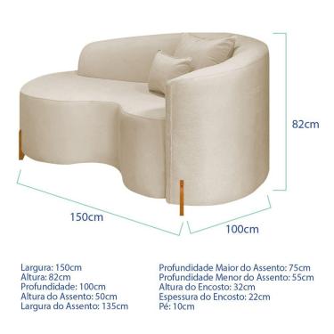 Imagem de Divã Recamier Curvo Sala De Estar Recepção Inglaterra 150cm Pés Madeira Lado Esquerdo Bouclé Bege