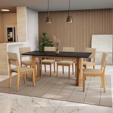 Imagem de Conjunto Sala De Jantar Dora Em Madeira Maciça 6 Cadeiras Boucle Bege