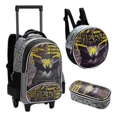 Imagem de Kit Mochila Rodinha Lancheira Estojo Infantil Escolar Batman Morcego Gotham Denlex-Masc...