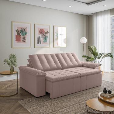 Imagem de Sofá Cama Retrátil e Reclinável 3 Lugares 260cm em Veludo com Molas Palmeira Cabecasa Madeiramadeira Rosa